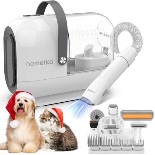 Homeika Pet Grooming Kit & Dog Hair Vacuum 99% Pet Hair Suction, 3L Pet Vacuum Groomer with 7 Pet Grooming Tools, 5 Nozzles, Quiet Dog Brush Vacuum with Hair Roller/Massage Nozzle for Dogs Cats, Gray