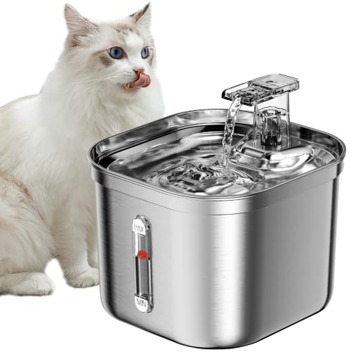 Homtyler Cat Water Fountain, Stainless Steel Pet Water Fountain for Cats Inside, 3 Filters&Ultra-Quiet Pump, 2.2L/73oz Automatic Dog Dispenser Water Bowl, Multiple Pets Water Fountain