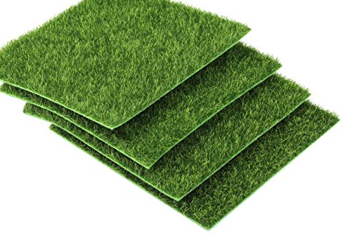I-MART 6X6 inches Fake Grass for Dollhouse Miniatures Garden, Artificial Grass for Crafts Decoration, Mini House Sum Lawn Ornaments (Pack of 4)