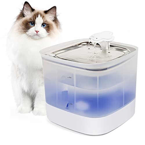 IFurffy Cat Water Fountain, 2.6L/90oz Cat Water Dispenser with Water and Electricity Separation Design, Ultra Quiet Pet Water Fountain with LED Light and 2 Modes for Cat, Dog, Multiple Pets