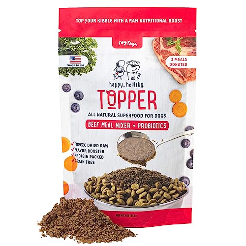 iHeartDogs Dog Food Topper - Freeze-Dried Raw Dog Food Seasoning - Grain Free Superfood Meal Mixer (Beef, 3 Ounce)