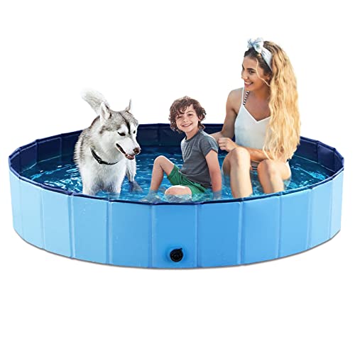 Jasonwell Foldable Dog Pet Bath Pool Collapsible Dog Pet Pool Bathing Tub Kiddie Pool Doggie Wading Pool for Puppy Small Medium Large Dogs Cats and Kids 71" Blue