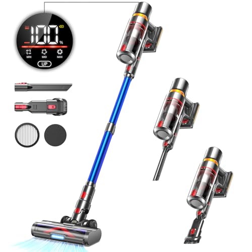 JASTIP Cordless Vacuum Cleaner, 40Kpa/500W High Suction Cordless Stick Vacuum, Up to 60 Mins Runtime, LED Touch Screen Vacuum Cleaner for Home, Lightweight Stick Vacuum for Pet Hair/Carpet