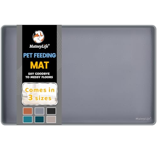 SINLAND Microfiber Pet Food Mat Super Water Absorbent Dog Feeding Mat  Anti-Slip Pet Bowl Mat with Anti-Skid Backing 21 Inch x 32 Inch Grey  Rectangle