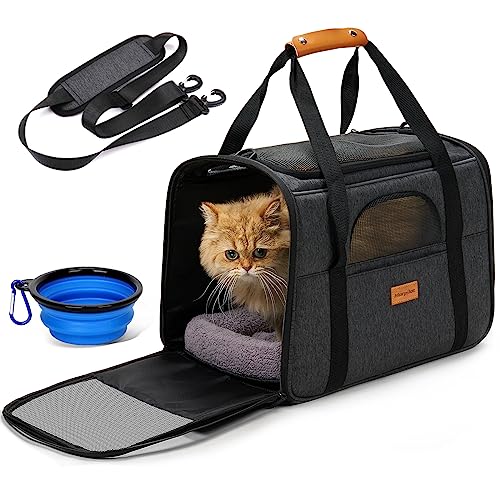 Morpilot Pet Travel Carrier Bag, Soft-Sided Dog Carrier Cat Carrier Pet Carrier (18 x 12.5 x 14 Inches), for Large Cats and Medium Puppies, W/Locking Safety Zippers, Foldable Bowl
