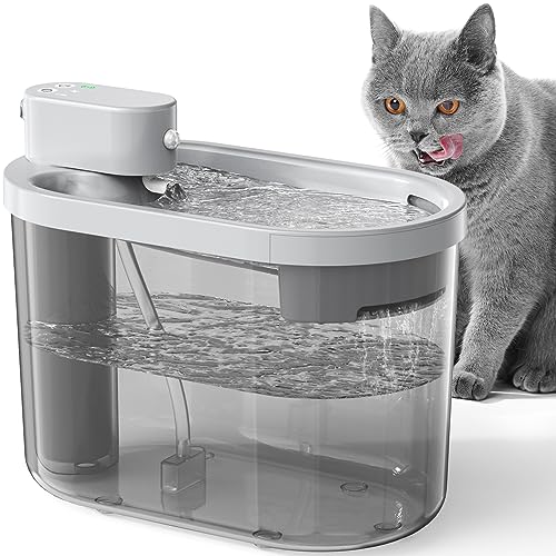 Mudvime Wireless & Rechargeable Battery Operated Cat Water Fountain, Ultra Quiet Cordless Pet Drinking Fountain with Motion Sensor, 74oz/2.2L Automatic Cat Water Dispenser, Cats Inside and Outdoor Use