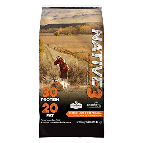 NATIVE Performance Dog Food | Chicken Meal and Rice Formula | No Filler or Bi-Products | Elevated Energy Level 3 | 40 Pound Bag