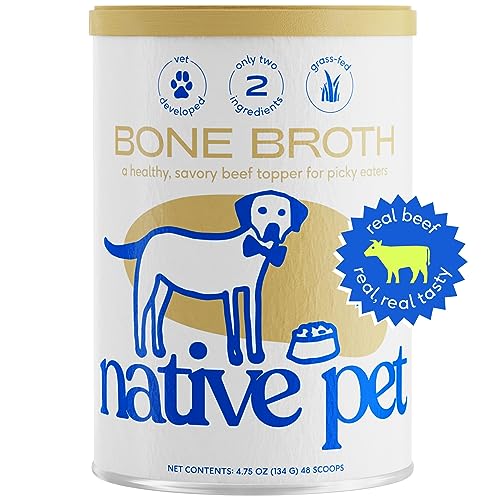 Native Pet Bone Broth for Dogs and Cats – Dog Bone Broth Powder for Dog Food Topper for Picky Eaters – Cat and Dog Broth - Dog Gravy Topper for Dry Food – Beef Broth for Dogs and Cast – 4.75 oz