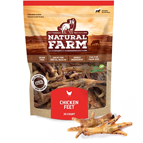 Natural Farm Nail-Free Chicken Feet Dog Treats (20 Pack), 100% Free-Range Air Dried Chicken Feet, No Nails, Fully Digestible, High Protein, Low Calorie, Joint Support, Single Ingredient