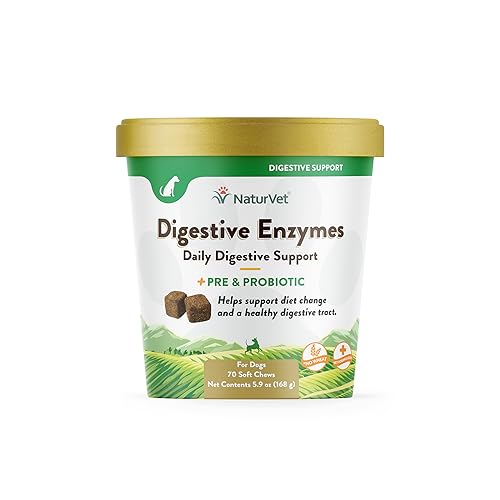 NaturVet – Digestive Enzymes - Plus Probiotics & Prebiotics – Helps Support Diet Change & A Healthy Digestive Tract – for Dogs & Cats (Soft Chews, 70 Count)