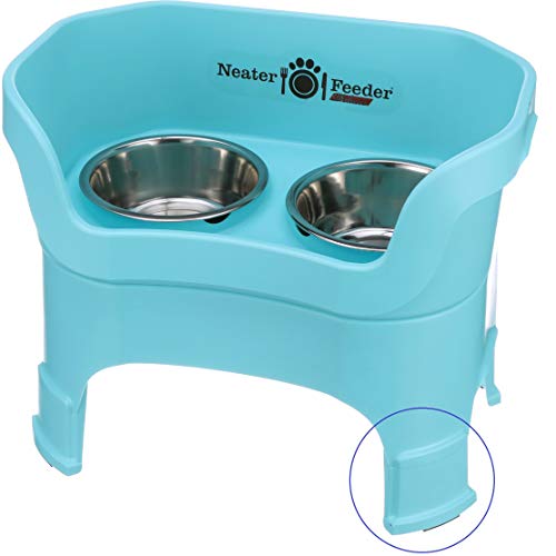 Neater Feeder - Deluxe Model Adjustable Height - Mess-Proof Dog Bowls (Large, Aquamarine) - Made in USA - Elevated, No Spill, Non-Tip, Non-Slip, Raised Stainless Steel Food & Water Pet Bowls