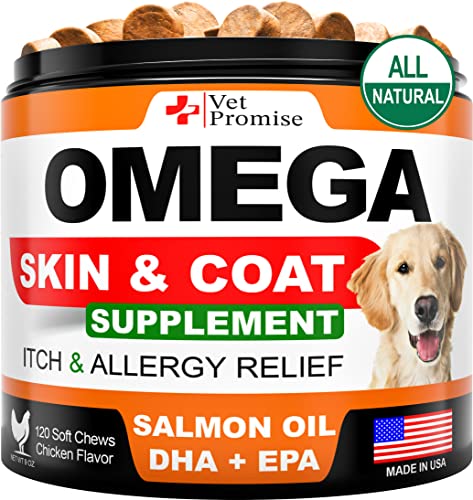 Omega 3 for Dogs - Dog Skin and Coat Supplement - Fish Oil for Dogs Chews - Allergy and Dog Itch Relief - Dog Anti Shedding Supplement - Dog Dry Skin Treatment - Salmon Oil - Made in USA - 120 Treats