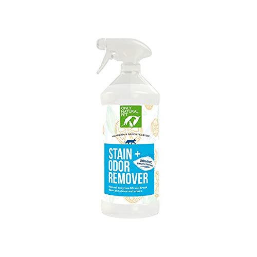 Only Natural Pet Enzyme Powered Stain & Odor Eliminator - Professional Pet Urine Pee Cleaner Deodorizer for Cats - Hardwood Floors Carpets Upholstery - Fresh Mandarin Orange & Green Tea Scent 32Floz