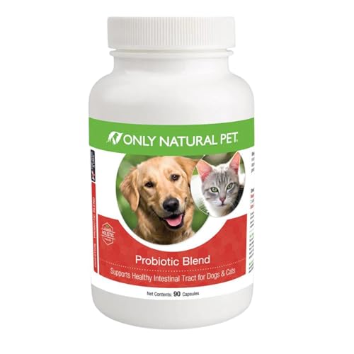 Only Natural Pet Probiotic Dog and Cat Supplement - Digestive & Intestinal Tract Health Enzyme Formula, Puppy & Canine Digestive Support, Best for Stomach Relief & Gas Aid - 90 Capsules.