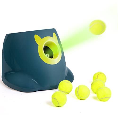 PALULU Automatic Ball Launcher, Dog Toy Ball Thrower, 4 Range Modes, Including 6 2-inch Tennis Balls, Suitable for Small to Medium Sized Dogs (Blue)