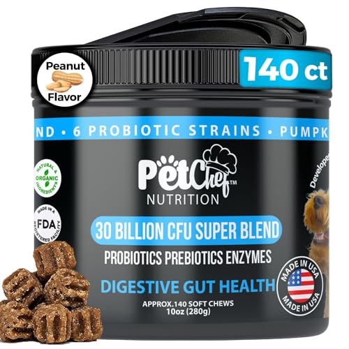 Pet Chef Probiotics Prebiotics Chew Treats for Dogs - Digestive Gut & Bowel Health Blend, Ideal for Puppies and Old Dogs with Stomach Issues, Allergy Relief, Small & Large Canine Probiotic Health