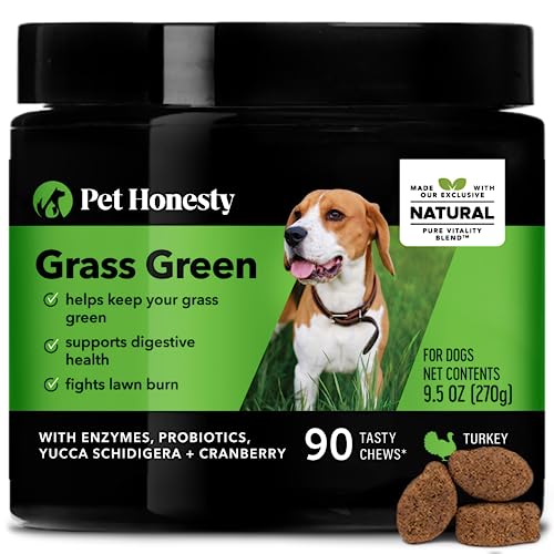 Pet Honesty Grass Green Grass Burn Spot Chews for Dogs - Dog Pee Lawn Spot Saver Supplement Caused by Dog Urine - Cranberry, Apple Cider Vinegar, DL-Methionine Grass Treatment Rocks - 90 ct (Turkey)