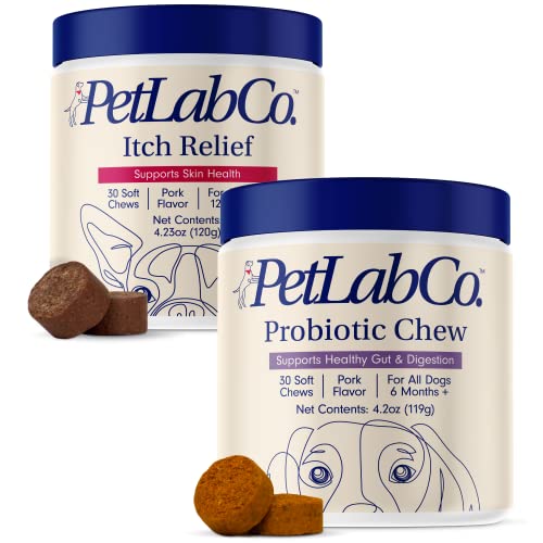 PetLab Co. Dog Itchy Skin Bundle: Soft Chew Dog Probiotics for Gut Health, Itchy Skin, Seasonal Allergies 30 Count & Dog Itch Relief Chews for Dry, Itchy Skin & Coats 30 Count