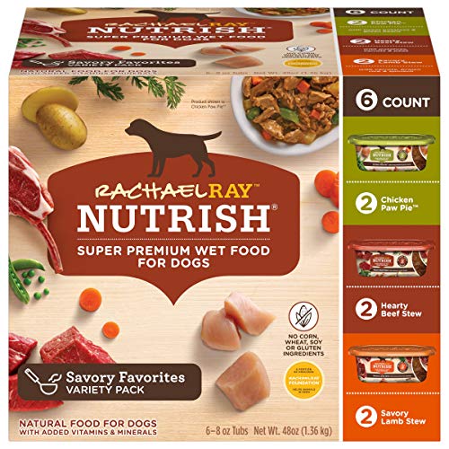 Rachael Ray Nutrish Premium Natural Wet Dog Food, Savory Favorites Variety Pack, 8 Ounce Tub (Pack of 6)