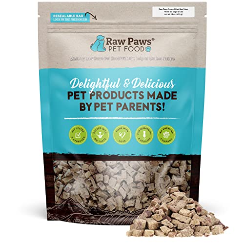 Raw Paws Freeze-Dried Beef Liver Treats for Dogs & Cat, 16-oz - Made in USA - All Natural Liver Treats for Dogs - Liver Treats for Cats - Liver Bites Dog Treats - Small Beef Liver Dog Treats Training