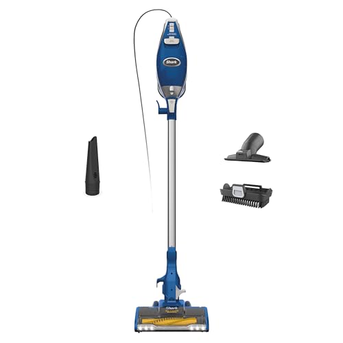 Shark HV343AMZ Rocket Corded Stick Vacuum with Self-Cleaning Brushroll, Lightweight & Maneuverable, Perfect for Pet Hair Pickup, Converts to a Hand Vacuum, Crevice Upholstery Tools, Blue/Silver