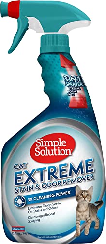 Simple Solution Cat Extreme Pet Stain and Odor Remover | Enzymatic Cleaner with 3X Pro-Bacteria Cleaning Power | 32 Ounces