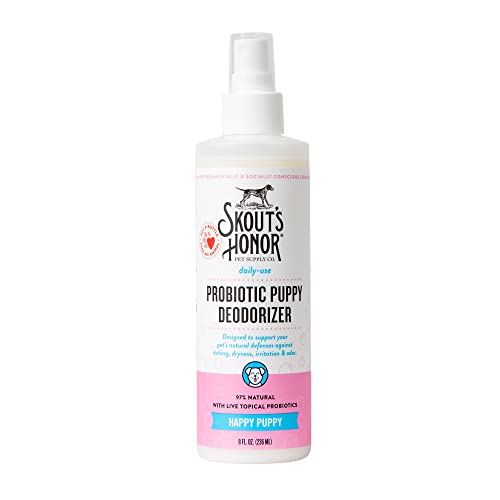 SKOUT'S HONOR: Probiotic Deodorizer 8 fl. oz. - Hydrates and Deodorizes Fur, Supports Pet’s Natural Defenses, PH-Balanced and Sulfate Free - Avocado Oil (Happy Puppy)