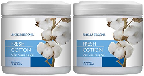 SMELLS BEGONE Air Freshener Odor Absorber Gel - Made with Essential Oils - Absorbs and Eliminates Odor in Pet Areas, Bathrooms, Cars, & Boats - Fresh Cotton Scent - 15 Ounce - 2 Pack