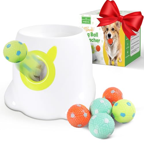 THE THOUGHTS OF FUN CO. Dog Ball Launcher - Automatic Fetch Machine for Small to Medium Dogs, 6 Balls, Dual Power Breeds, Ensures Exercise and Fun