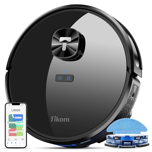 Tikom L9000 Robot Vacuum and Mop Combo, LiDAR Navigation, 4000Pa Robotic Vacuum Cleaner, Up to 150Mins, Smart Mapping, 14 No-go Zones, Ideal for Pet Hair, Carpet, Hard Floor