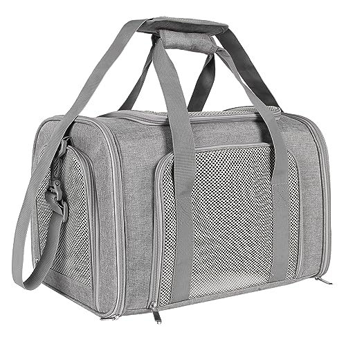 Top tasta Cat Dog Carrier for Small Medium Cats Puppies up to 20 Lbs, TSA Airline Approved Carrier Soft Sided, Collapsible Travel Puppy Carrier - Grey Carrier (M, Grey)