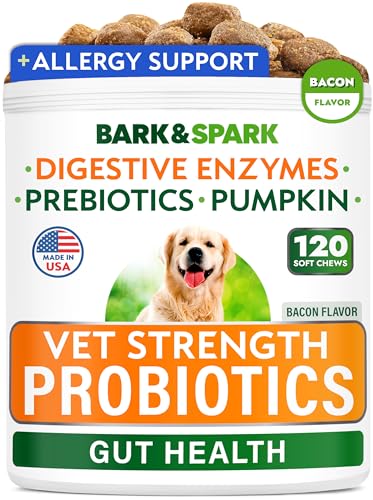 Vet Strength Dog Probiotics Chews & Digestive Enzymes for Allergies Itchy Skin - Dogs Digestive Health - Gas, Diarrhea, Constipation Relief Pills - Prebiotics, Probiotics for Dogs Gut Health (120 Ct)