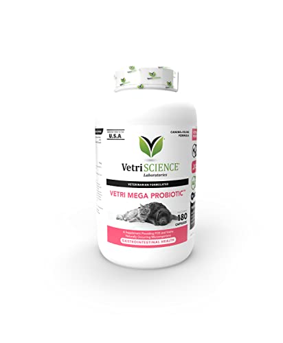 VetriScience Vetri Mega Probiotic and Prebiotic for Dogs and Cats, 180 Capsules - Digestive Relief - Easy to Give Capsules - GI Support