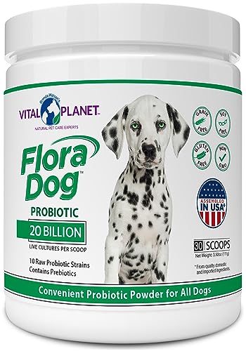 Vital Planet - Flora Dog Powder Probiotic Supplement with 20 Billion Cultures and 10 Strains, High Potency Immune and Digestive Support Probiotics for Dogs, 3.92 oz., 111 Grams, 30 Servings