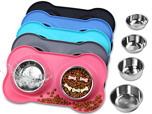 VIVAGLORY Dog Bowls, Dog Food Bowls, Stainless Steel Cat Puppy Water Bowls with Non Spill Skid Resistant Silicone Mat, Small, Pink