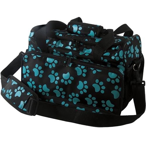 WAHL Professional Animal Travel Tote Bag with Zipper - (#97764-001) - Travel Bag - Storage Bag for Grooming Supplies - for Dog, Cat & Pet Groomers - 28.8 Inches, Turquoise Paw Print Design