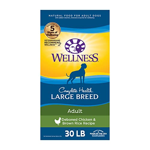 Wellness Complete Health Large Breed Adult Dry Dog Food, No Corn or Wheat, Made in USA with Real Meat, Natural Ingredients, Glucosamine, Probiotics & Omega Fatty Acids (30-Pound Bag)