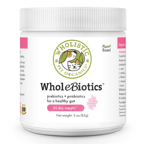 Wholistic Pet Organics: Organic Dog probiotics and Digestive enzymes Powder WholeBiotics Supplement, Dog Digestive Support, Improves Gut Health Good Bacteria for Dogs and Cats