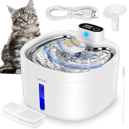 Wireless Cat Water Fountain Battery Operated, 2.8L/95oz 5000mAh Ultra Quiet Cat Fountain with Stainless Steel Tray, Automatic Water Dispenser for Cats and Dog, 3 Modes (Wireless Fountain)