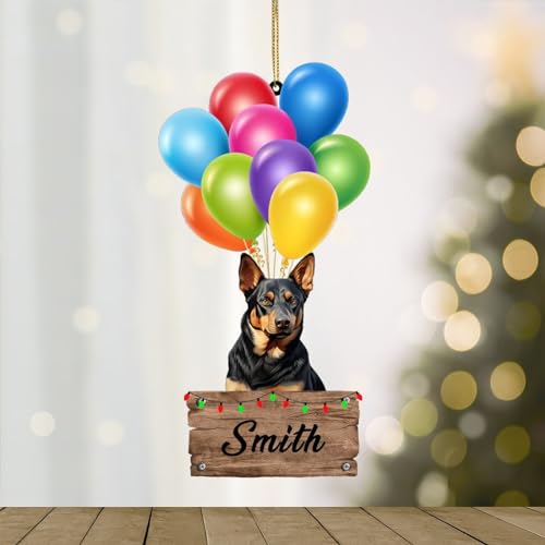 WoGuangis Australian Kelpie Acrylic Ornaments Hanging Pendant for Xmas Tree Puppy Dog Animal Christmas Ornaments Australian Kelpie Colorful Balloon Lanterns Custom Dog Name Xmas Hanging Ornament