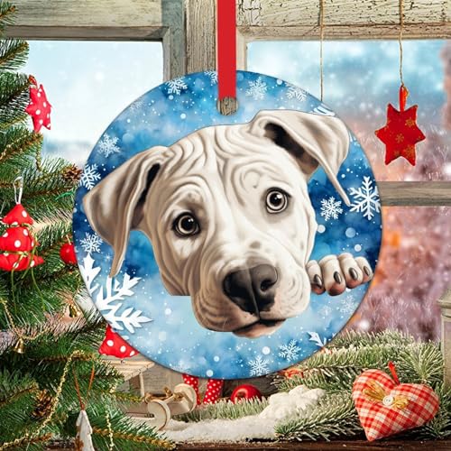 WoGuangis Funny Dog Animal Ornament Dogo Argentino Ceramic Keepsake Dogo Argentino Cute Funny Peeking Dog Puppy Christmas Tree Ornaments 3in Christmas Tree Decoration Keepsake