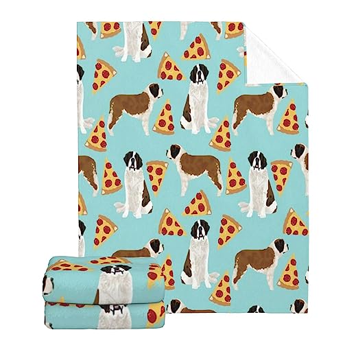 Xoeiran Flannel Fleece Plush Throw Blanket,Cute Saint Bernard Dog Pizza Slices Food Lightweight Warm Recliner,Air Conditioning Bedding Living Room Washable Blanket Bo-Ys Gi-Rls Adults Gifts-40 x30