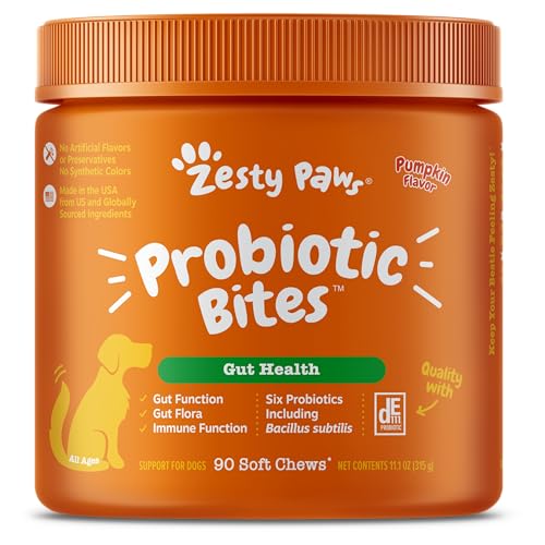 Zesty Paws Probiotics for Dogs - Digestive Enzymes for Gut Flora, Digestive Health, Diarrhea & Bowel Support - Clinically Studied DE111 - Dog Supplement Soft Chew for Pet Immune System - Pumpkin