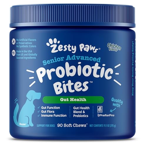 Zesty Paws Probiotics for Dogs - Digestive Enzymes for Gut Flora, Digestive Health, Diarrhea & Bowel Support - Clinically Studied DE111 - Dog Supplement Soft Chew for Pet Immune System - Advanced