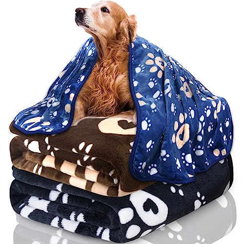 1 Pack 3 Dog Blankets for Medium Dogs, Soft Fleece Dog Blanket Fluffy Pet Blanket Warm Sleep Mat Cute Paw Print Puppy Cat Blanket, Flannel Throw for Washable Dog Bed, Blanket for Dogs, 41"X31"