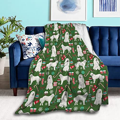 Aiyoolee Fleece Blankets Soft and Warm Throw Blankets for Couch Sofa and Bed, Lightweight Warm Fuzzy Blanket Great Pyrenees Lovely Christmas Holiday Red Green Throw Blankets, 50x40 Inches