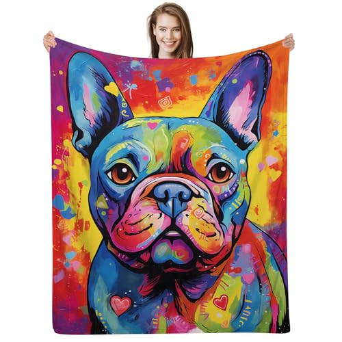 ALIFAFA French Bulldog Gifts, French Bulldog Blanket, Frenchie Gifts, French Bulldog Lovers Gifts, Cute French Bulldog Colorful Splash Art Blankets, Christmas French Bulldog Gift Ideas,50"x40"