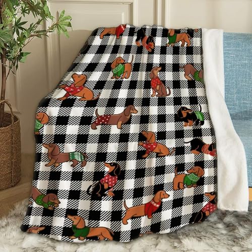 ARTBLANKET Dachshund Christmas Throw Blanket Fannel Fleece Super Soft Funny Blanket Travel Throw Blanket for Bed Couch Sofa 40 x 30 Inch for Baby