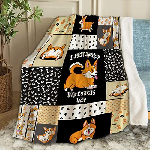 ARTBLANKET I Just Really Like Corgis Ok Throw Blanket Fannel Fleece Super Soft Funny Blanket Travel Throw Blanket for Bed Couch Sofa 40 x 30 Inch for Baby