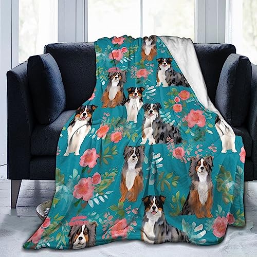 Australian Shepherd Dogs Flowers Fleece Blanket Throw Lightweight Blanket Super Soft Cozy Bed Warm Blanket for Living Room/Bedroom All Season (50"x40", Australian Shepherd Dogs Flowers)